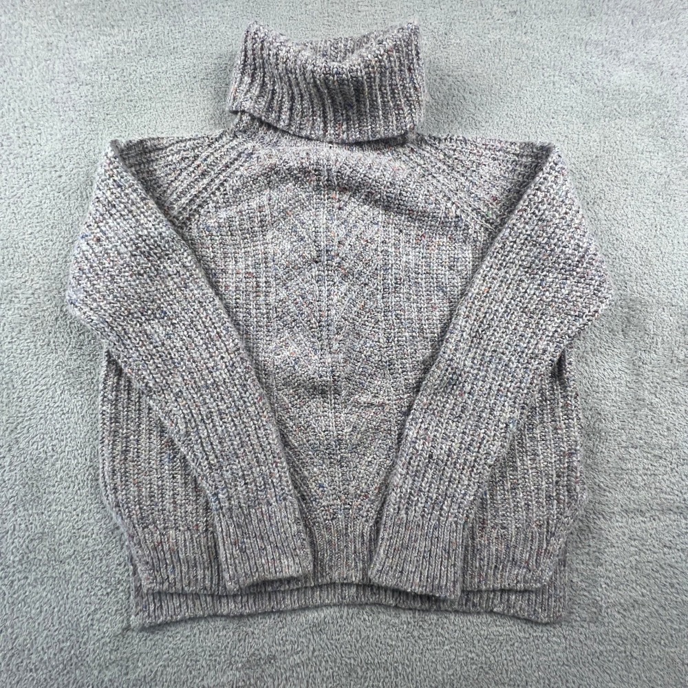Madewell Womens Turtleneck Sweater Grey Confetti Marl Silk Wool Blend Comfy Cozy